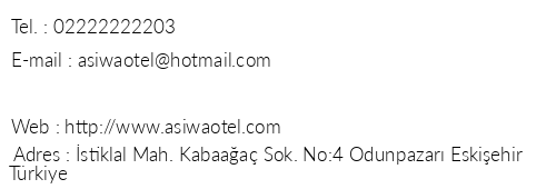 Asiwa Hotel telefon numaralar, faks, e-mail, posta adresi ve iletiim bilgileri